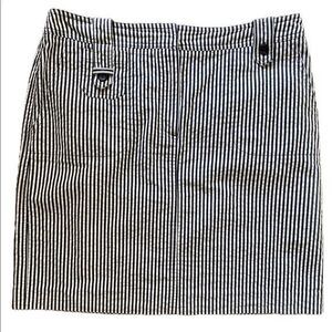 Sandro Seersucker Skirt -8 navy striped , zip front , cotton, Saks 5th …